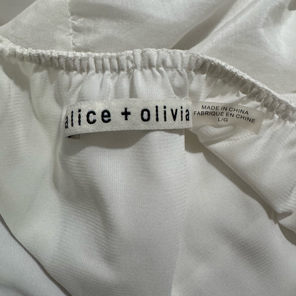 Alice + Olivia White Silk Long Sleeve Dress - Picture 11 of 12